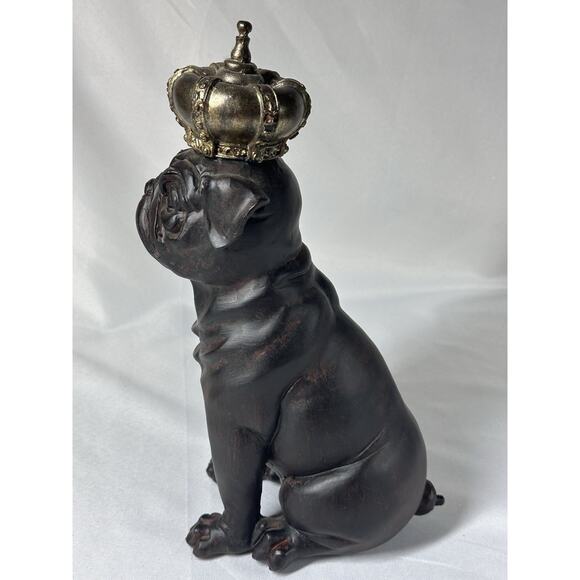 The King of Pet Statue Pug Dog with Golden Crown Bronze Looking 11.5” Bull Dog - Picture 4 of 6
